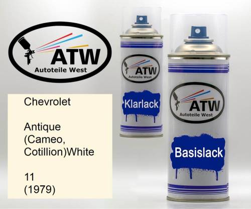 Chevrolet, Antique (Cameo, Cotillion)White, 11 (1979): 400ml Sprühdose + 400ml Klarlack - Set, von ATW Autoteile West.